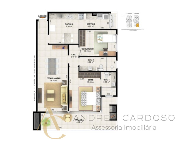 Apartamento à Venda – 2 dormitórios sendo 1 suíte / Brinquedoteca – Centro, Palhoça/SC.