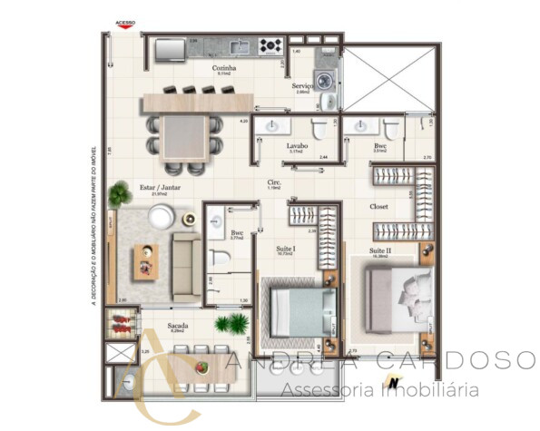 Apartamento à venda – 02 suítes/Brinquedoteca – Campinas – São José/SC.