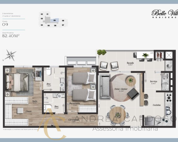 Apartamento à venda – 2 quartos sendo 1 suíte/Salão de Festas – Campinas – São José/SC.